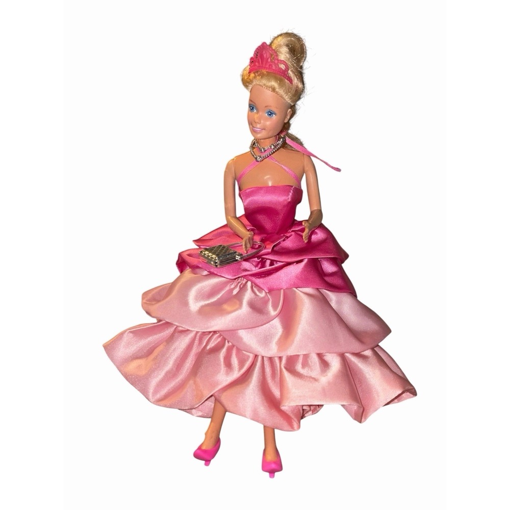 Vintage 1990s  Mattel‎ Blonde Barbie Girl Doll with Pink Gown  And Accessories